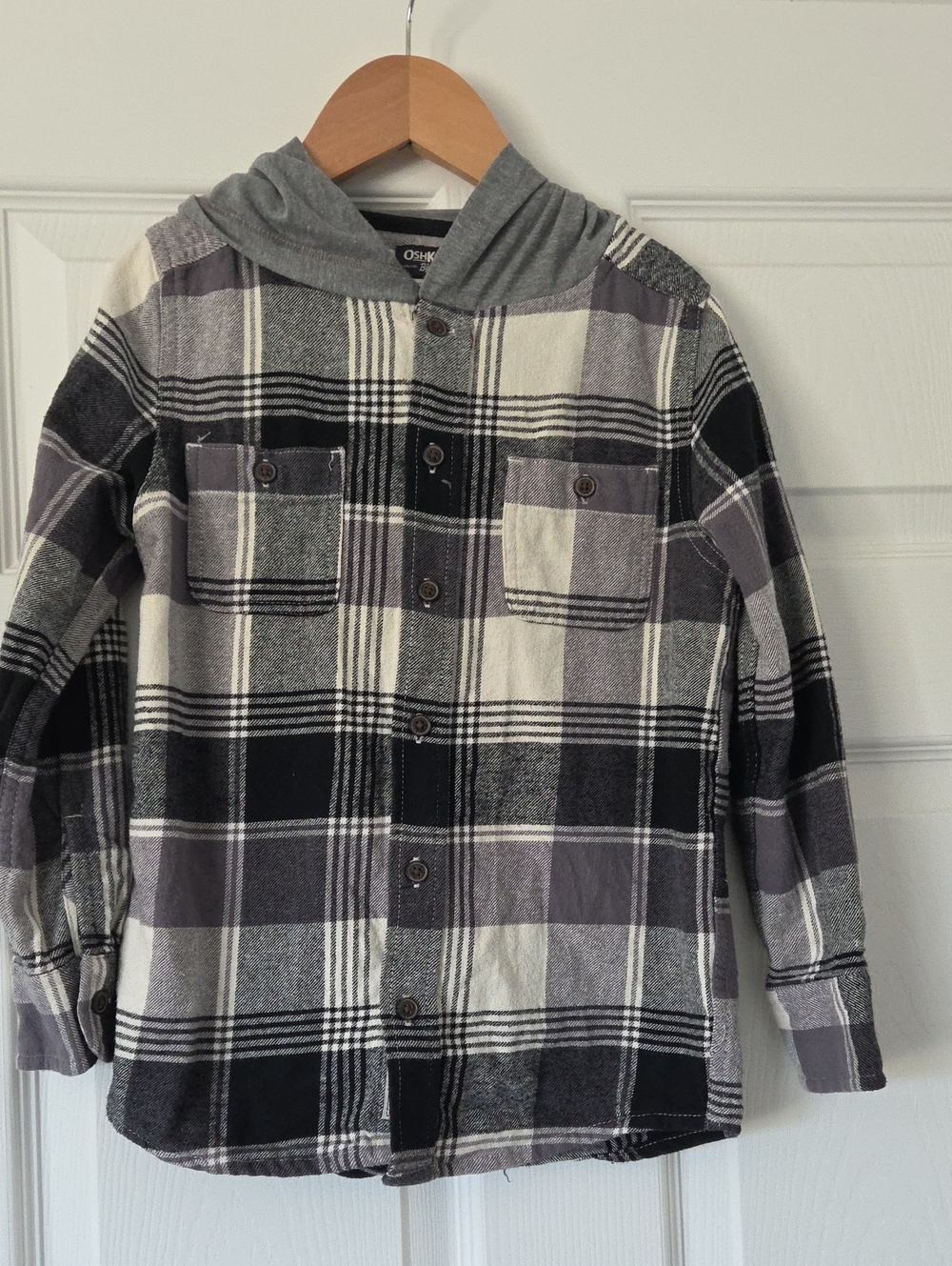 Long Sleeve Hooded Flannel Button Down Shirt